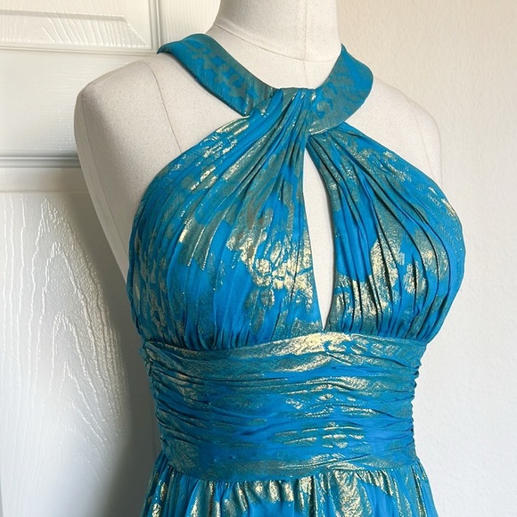 Aidan Mattox Foil Halter Neck Gown - Picture 7 of 10